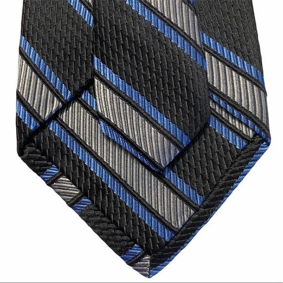Alfred Sung Woven Silk Thick Long Neck Tie Black Gray Blue Stripes Necktie OS - Picture 7 of 13